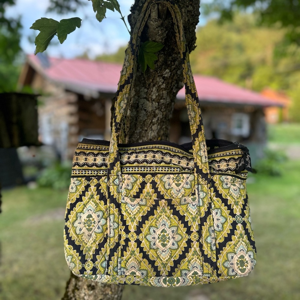 Vera Bradley Cambridge Stylish Navy and Yellow Patterned Satchel Bag